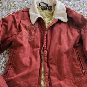 Red Plaid Jacket with Embroidered Details